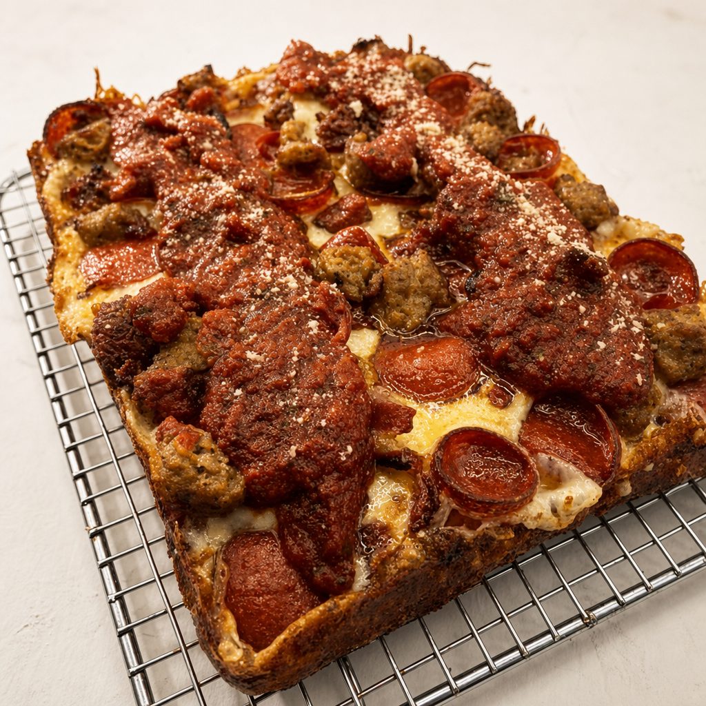Meat Lover Detroit Pizza.