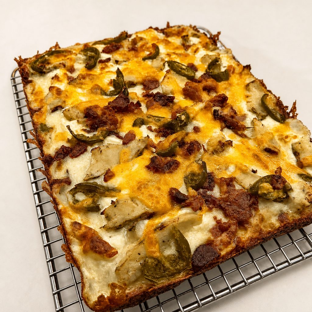Jalapeno Popper Detroit Pizza.